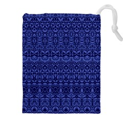 Boho Navy Blue  Drawstring Pouch (4xl) by SpinnyChairDesigns