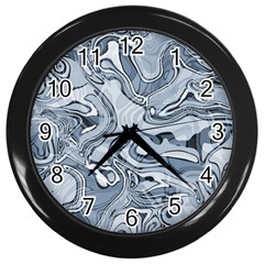 Faded Blue Abstract Art Wall Clock (black) by SpinnyChairDesigns