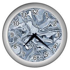 Faded Blue Abstract Art Wall Clock (silver) by SpinnyChairDesigns