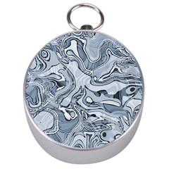 Faded Blue Abstract Art Silver Compasses by SpinnyChairDesigns