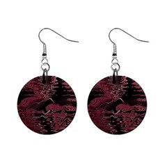 Red Black Abstract Art Mini Button Earrings by SpinnyChairDesigns