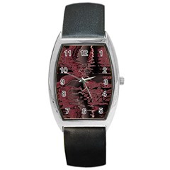 Red Black Abstract Art Barrel Style Metal Watch by SpinnyChairDesigns