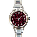 Red and Black Butterflies Round Italian Charm Watch Front