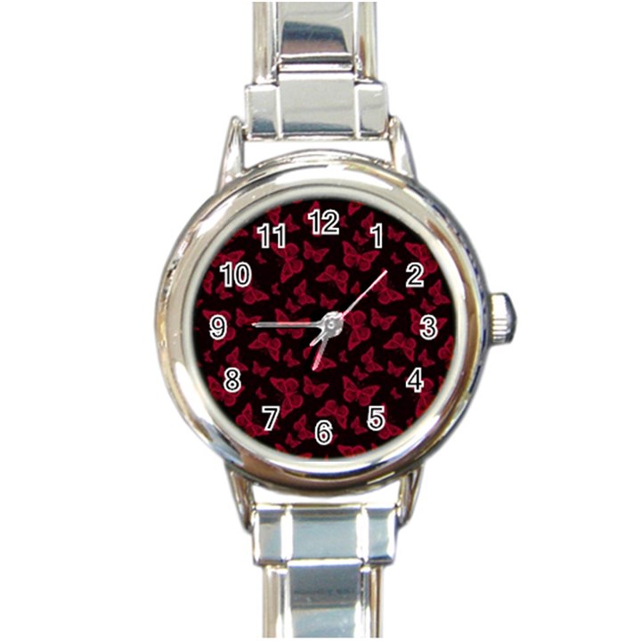 Red and Black Butterflies Round Italian Charm Watch