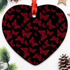 Red And Black Butterflies Ornament (heart) by SpinnyChairDesigns