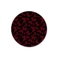 Red And Black Butterflies Rubber Coaster (round)  by SpinnyChairDesigns