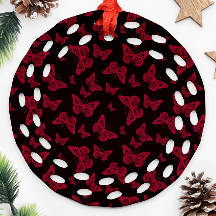 Red and Black Butterflies Round Filigree Ornament (Two Sides)