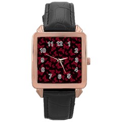 Red And Black Butterflies Rose Gold Leather Watch  by SpinnyChairDesigns