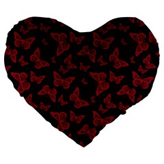 Red And Black Butterflies Large 19  Premium Flano Heart Shape Cushions by SpinnyChairDesigns