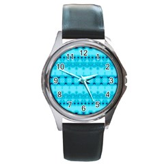 Boho Aqua Blue Round Metal Watch