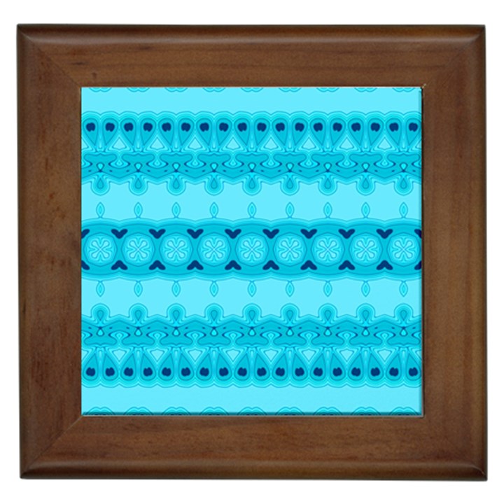 Boho Aqua Blue Framed Tile