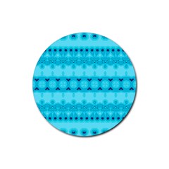 Boho Aqua Blue Rubber Round Coaster (4 pack) 