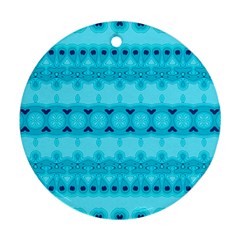 Boho Aqua Blue Round Ornament (two Sides) by SpinnyChairDesigns