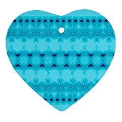 Boho Aqua Blue Heart Ornament (Two Sides)