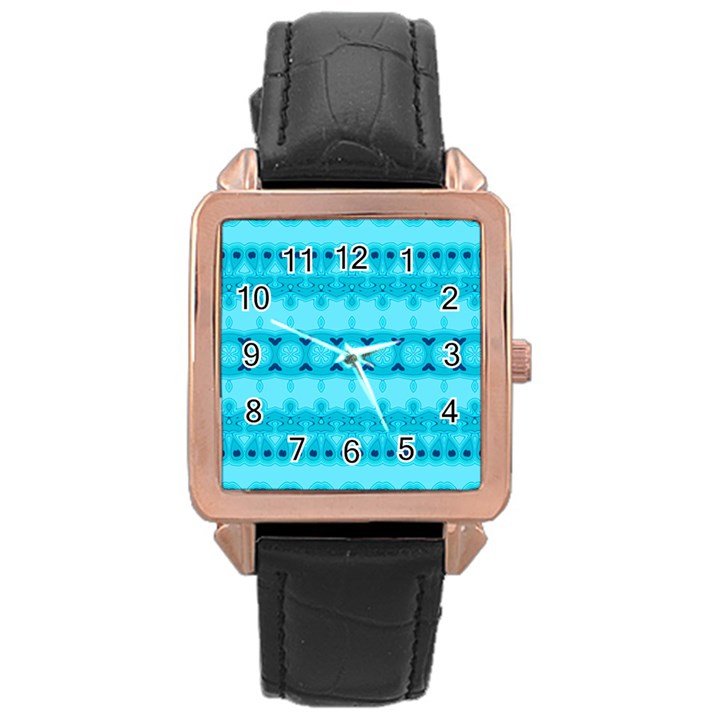 Boho Aqua Blue Rose Gold Leather Watch 