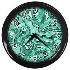 Biscay Green Swirls Wall Clock (black) by SpinnyChairDesigns