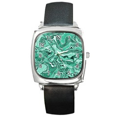 Biscay Green Swirls Square Metal Watch by SpinnyChairDesigns