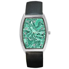 Biscay Green Swirls Barrel Style Metal Watch by SpinnyChairDesigns