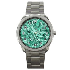 Biscay Green Swirls Sport Metal Watch by SpinnyChairDesigns