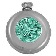 Biscay Green Swirls Round Hip Flask (5 Oz) by SpinnyChairDesigns