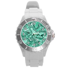 Biscay Green Swirls Round Plastic Sport Watch (l) by SpinnyChairDesigns