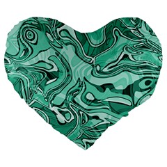 Biscay Green Swirls Large 19  Premium Heart Shape Cushions by SpinnyChairDesigns