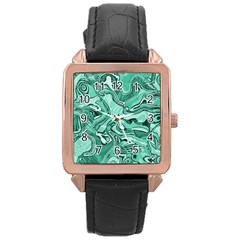 Biscay Green Swirls Rose Gold Leather Watch  by SpinnyChairDesigns