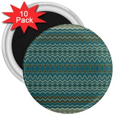 Boho Teal Green Stripes 3  Magnets (10 Pack)  by SpinnyChairDesigns