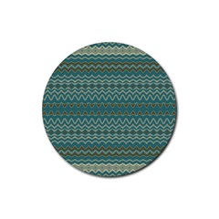 Boho Teal Green Stripes Rubber Coaster (round)  by SpinnyChairDesigns