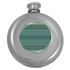 Boho Teal Green Stripes Round Hip Flask (5 Oz) by SpinnyChairDesigns