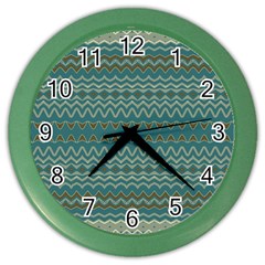 Boho Teal Green Stripes Color Wall Clock by SpinnyChairDesigns