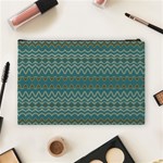 Boho Teal Green Stripes Cosmetic Bag (Large) Back