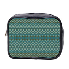 Boho Teal Green Stripes Mini Toiletries Bag (two Sides) by SpinnyChairDesigns