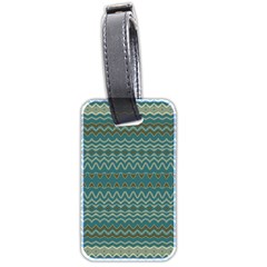 Boho Teal Green Stripes Luggage Tag (two Sides) by SpinnyChairDesigns