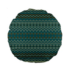 Boho Teal Green Stripes Standard 15  Premium Round Cushions by SpinnyChairDesigns