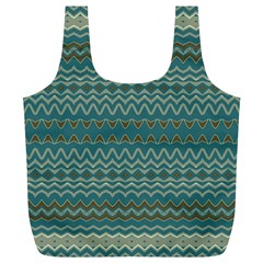 Boho Teal Green Stripes Full Print Recycle Bag (xl) by SpinnyChairDesigns