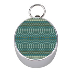 Boho Teal Green Stripes Mini Silver Compasses by SpinnyChairDesigns