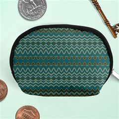 Boho Teal Green Stripes Accessory Pouch (medium) by SpinnyChairDesigns