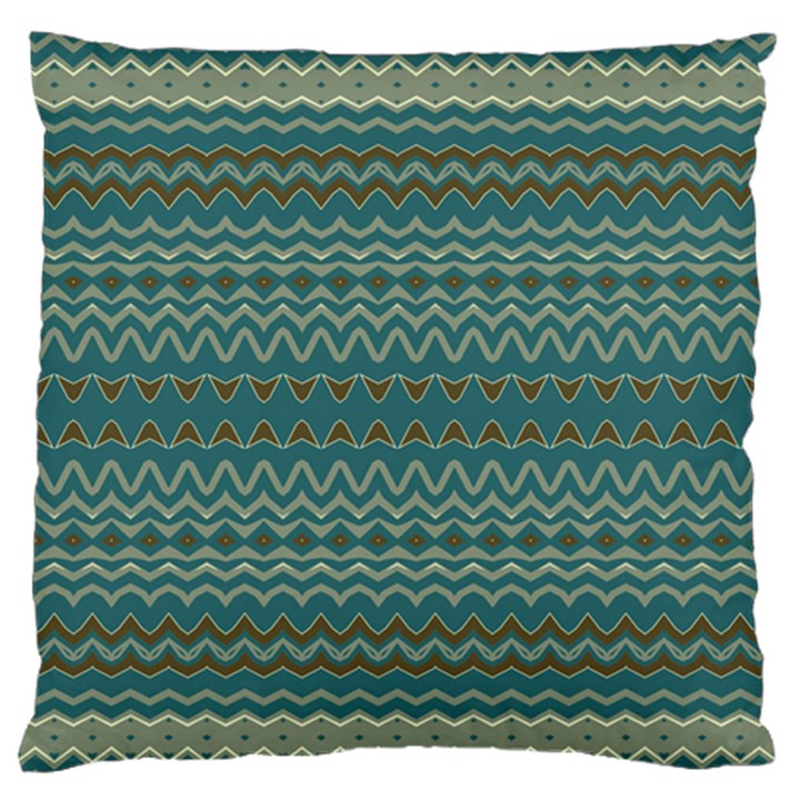 Boho Teal Green Stripes Large Flano Cushion Case (Two Sides)