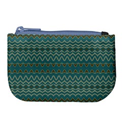 Boho Teal Green Stripes Large Coin Purse by SpinnyChairDesigns