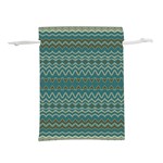 Boho Teal Green Stripes Lightweight Drawstring Pouch (S) Front