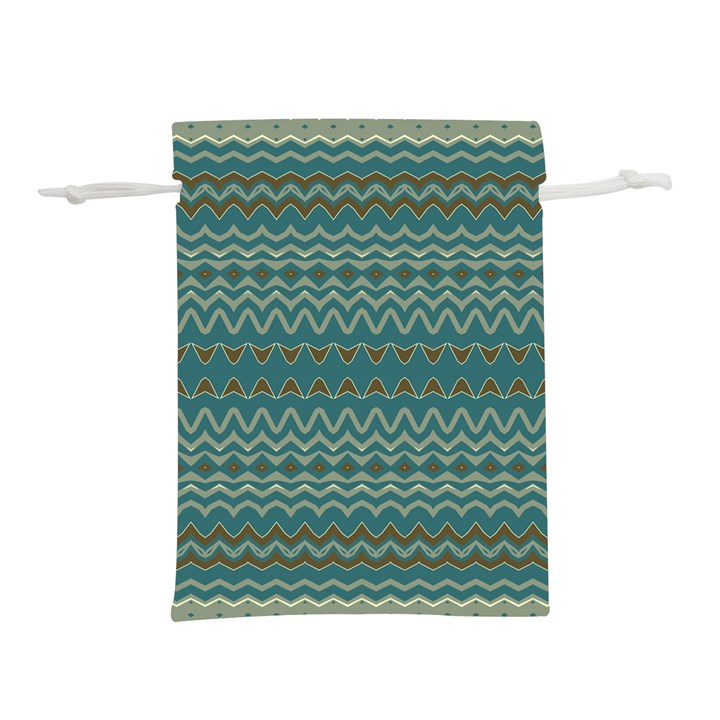 Boho Teal Green Stripes Lightweight Drawstring Pouch (S)