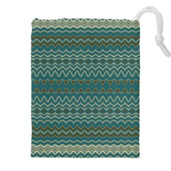 Boho Teal Green Stripes Drawstring Pouch (4xl) by SpinnyChairDesigns