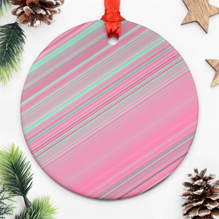 Turquoise and Pink Striped Ornament (Round)