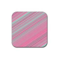 Turquoise And Pink Striped Rubber Coaster (square)  by SpinnyChairDesigns