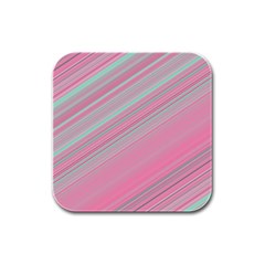 Turquoise And Pink Striped Rubber Square Coaster (4 Pack)  by SpinnyChairDesigns