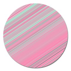 Turquoise And Pink Striped Magnet 5  (round) by SpinnyChairDesigns