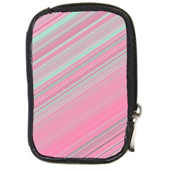 Turquoise And Pink Striped Compact Camera Leather Case by SpinnyChairDesigns