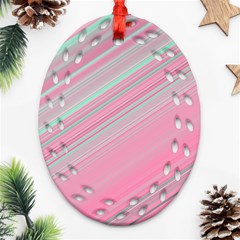 Turquoise And Pink Striped Oval Filigree Ornament (two Sides) by SpinnyChairDesigns