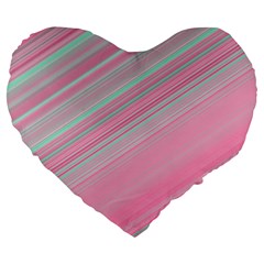 Turquoise And Pink Striped Large 19  Premium Heart Shape Cushions by SpinnyChairDesigns